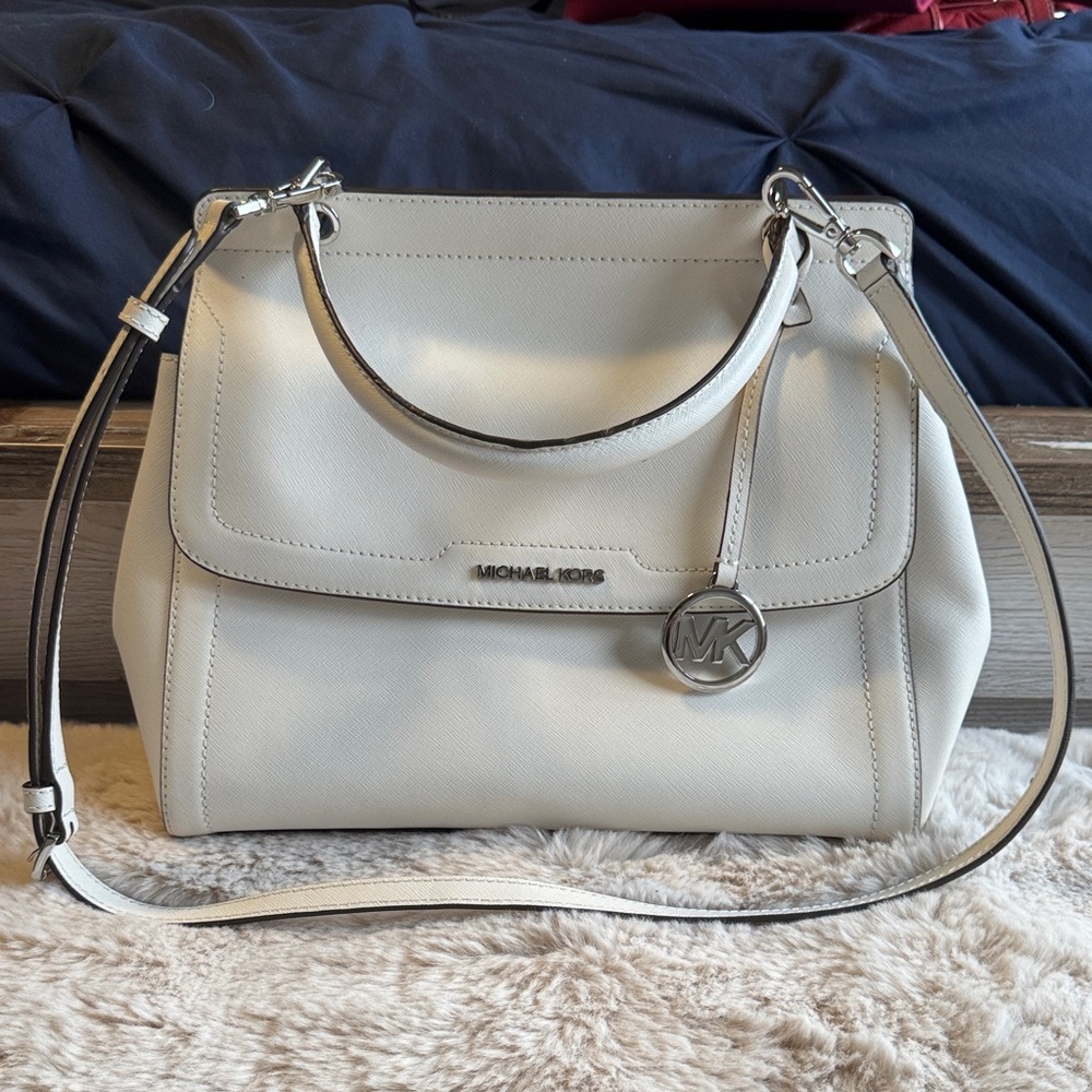Michael Kors White Satchel with Silver Accents